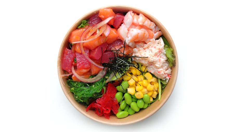 Yo Max — salmon, tuna, ebi shrimp, crab, packed fresh.