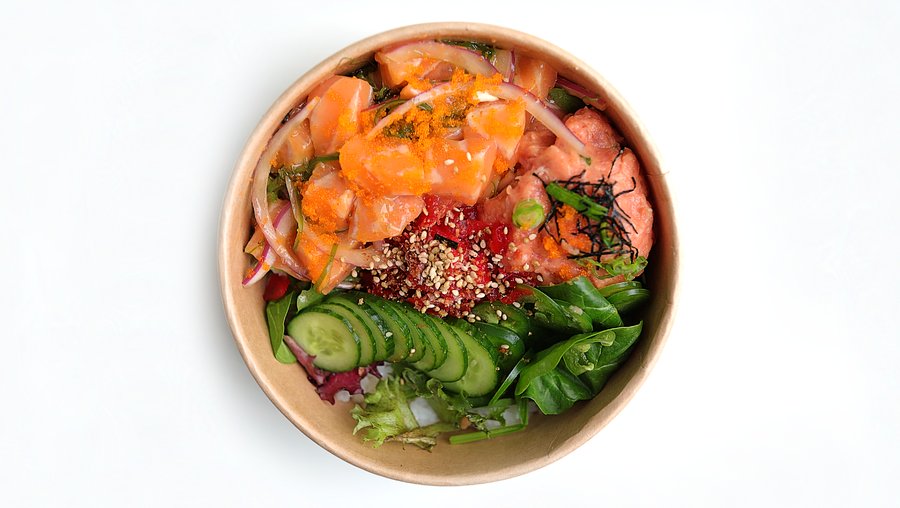 Yo Volcano — salmon, spicy tuna, spicy crab, packed fresh.